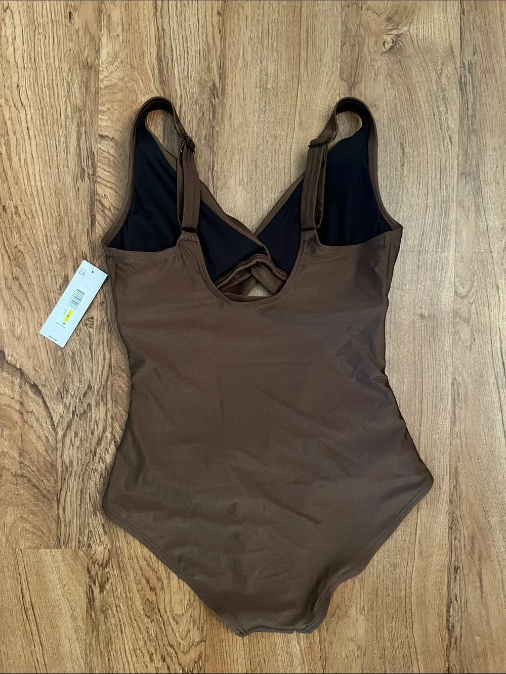 NWT DKNY Keyhole Twist Tummy Control One Piece Swimsuit Mocha Shimmer - Picture 7 of 9